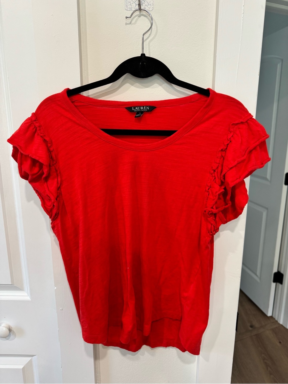 Ralph Lauren Red Ruffle Sleeve Short Sleeve Top